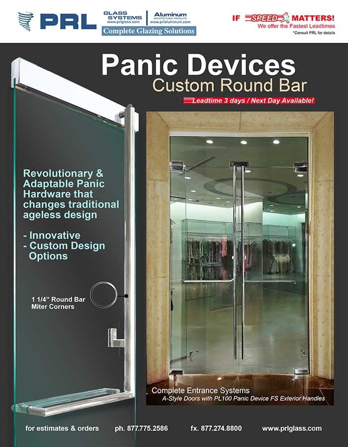 Mitered Round Bar Panic Device from PRL-Southern California's Leading Glazing Supplier